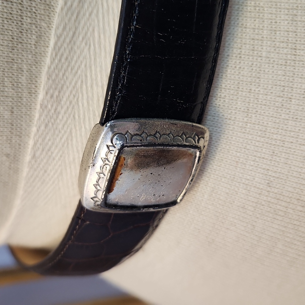 Vintage Brighton black leather and silver details belt hinged 30-33" waist - Picture 6 of 16